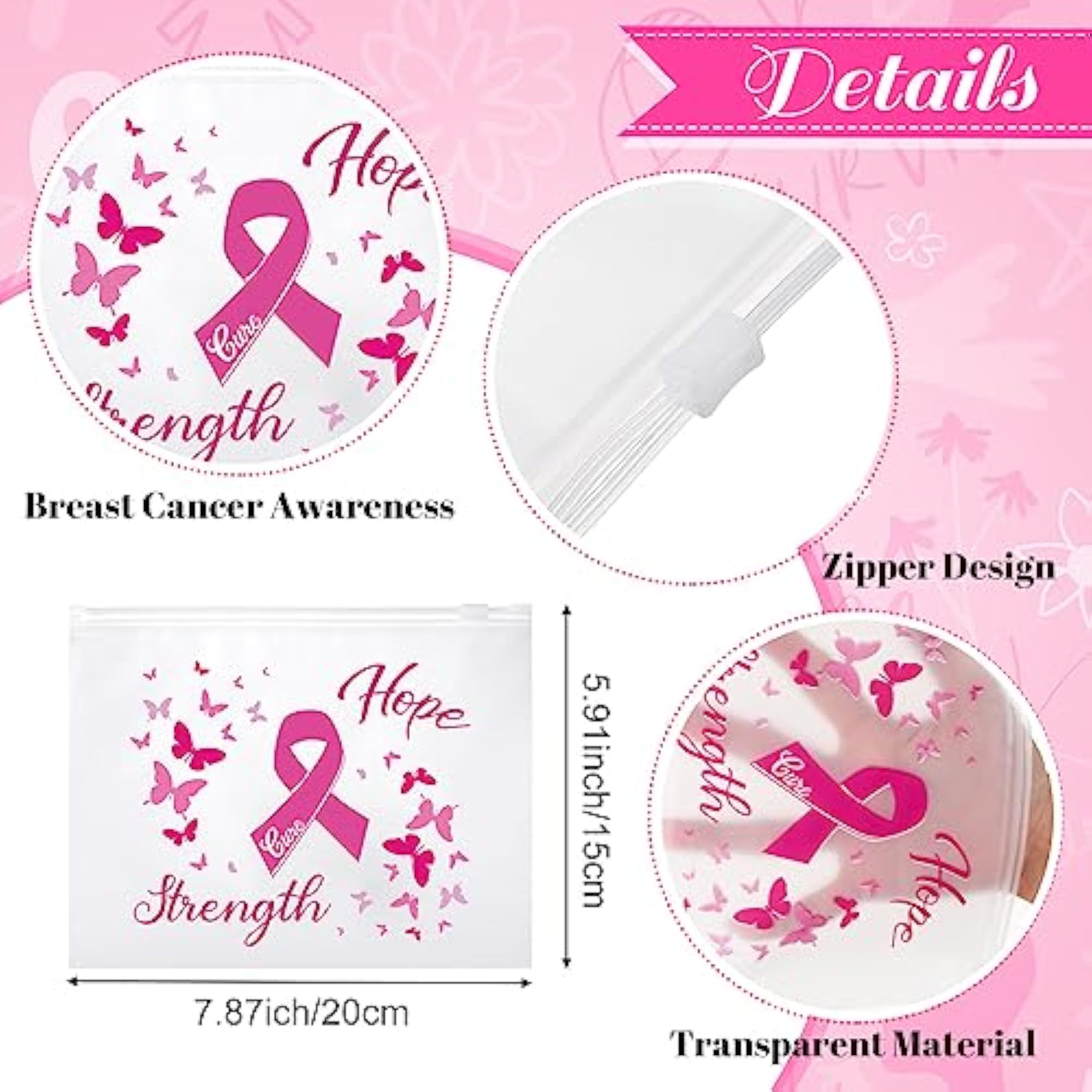 150 Pcs Breast Cancer Awareness EVA Makeup Bags